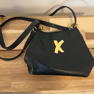 Palestina Picasso Italian Black Leather Shoulder Bag with Gold Hardware
